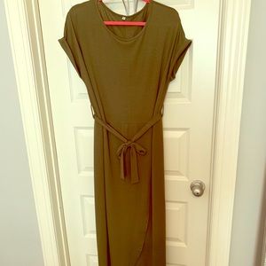 Army green wrap style maxi dress